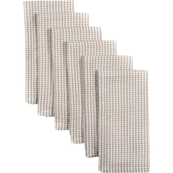 VHC Brands Keeley 18 in. W. x 18 in. Taupe Gingham Check Cotton Napkins Set of 6