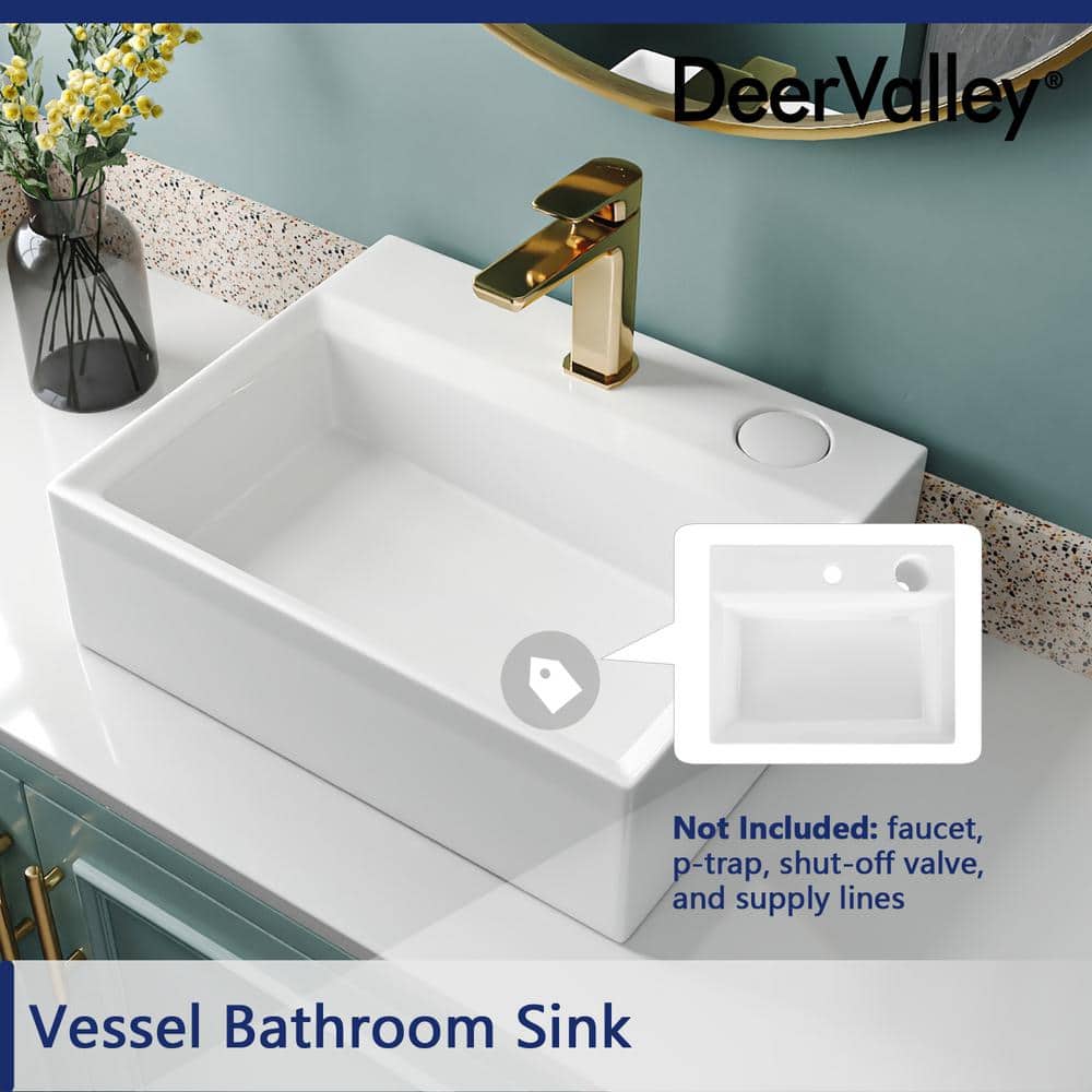 20.5'' White Ceramic Rectangular Vessel Bathroom Sink
