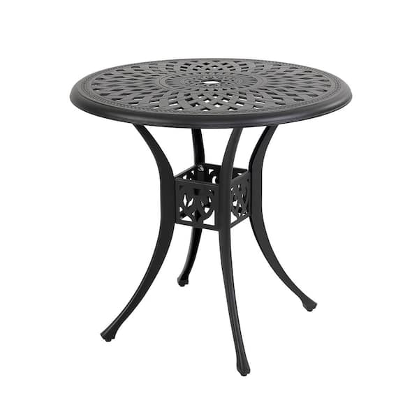 Nuu Garden 30 in. Black Round Aluminum Outdoor Bistro Round Aluminum Patio Table with Umbrella Hole in Black