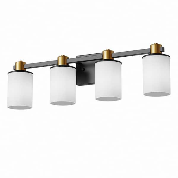 YANSUN 28 in. 4-Light Modern Matte Black and Gold Bathroom Vanity ...