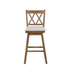 Brookline 29 in. Oak High Back Wood 42.5 in. Swivel Bar Stool with Fabric Seat