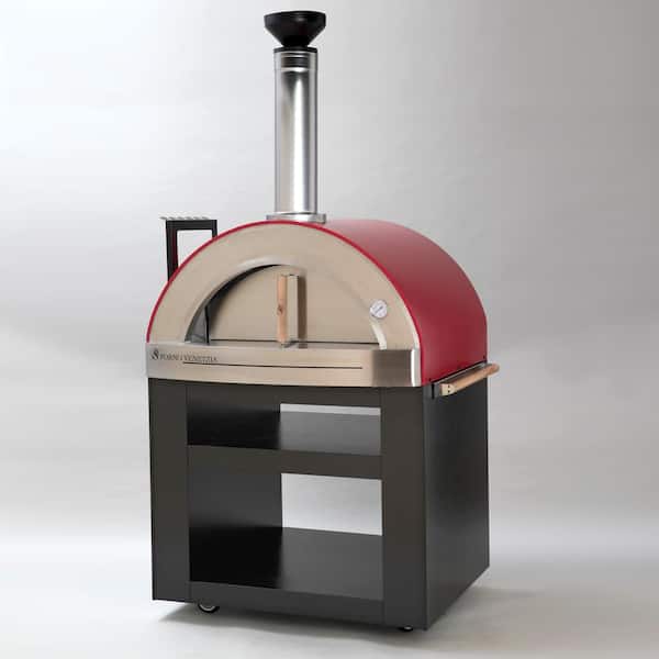 FORNO VENETZIA Torino 300 24 in. x 32 in. Wood Burning Oven with Cart in Red