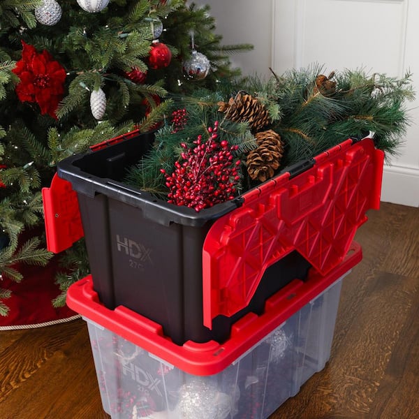HDX 27-Gal. Flip Top Tote in Black with Red Lid (2-Pack) 999-27G