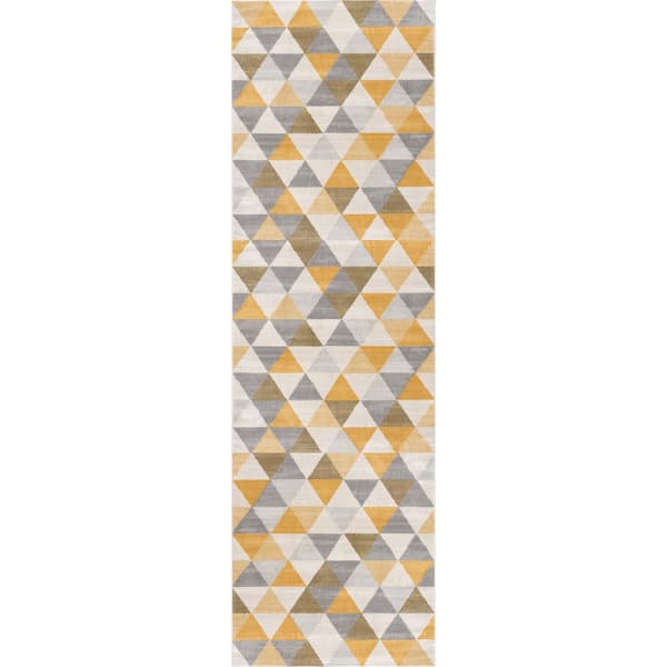 Savannah Yellow Beige, Geometric 2 ft. x 25 ft. Mid-Century Modern Runner Area Rug