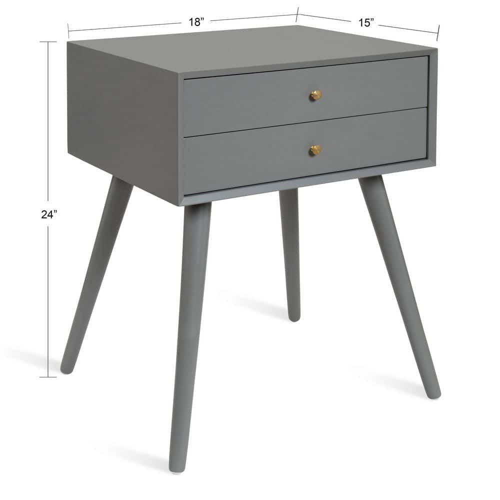 Gray Wooden Midcentury Modern Side Table with Storage Drawers