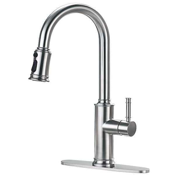 Grarcy 3-Mode Single Handle 19 in. Pull Down Sprayer Kitchen Faucet with 360° Spout Swivel in Brushed Nickel