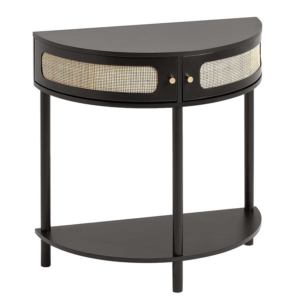 SKYSHALO Half-moon Rattan Console Table with 2-Drawers