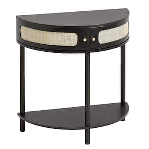 Half-moon Rattan Console Table with 2-Drawers, Rattan Entryway Table with Natural Rattan Sliding Door, Console Table