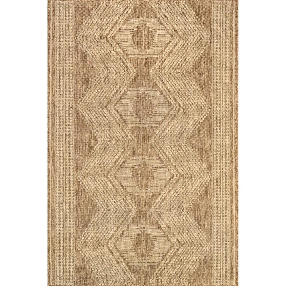 Casual Bohemian Light Brown Tribal 5x8 ft Indoor/Outdoor Rug