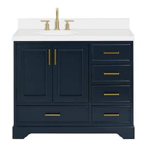 Stafford 43 in. W x 22 in. D x 36 in. H Left Single Sink Bath Vanity in Midnight Blue with Pure White Quartz Top