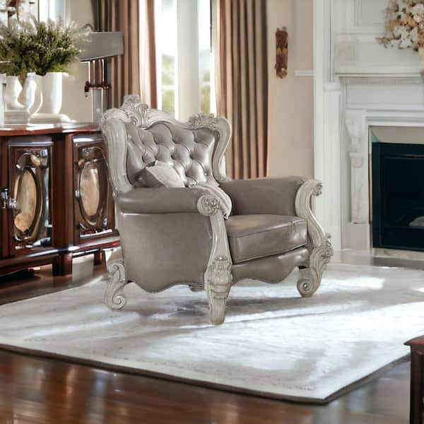 HomeRoots Gray Wingback Chair Set of 1 with Nail head Trim and Removable and Tufted Cushions