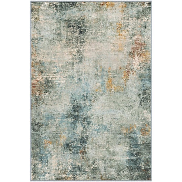 Cosmos Blue 9 ft. x 12 ft. Washable Modern Abstract Area Rug