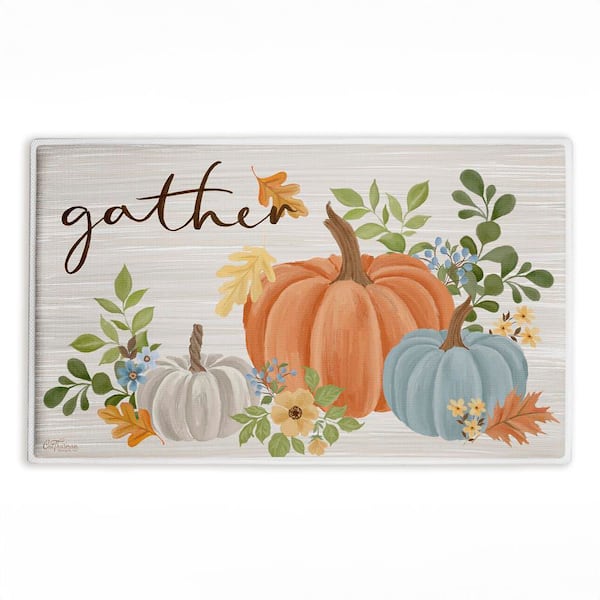 Gather Welcome Autumn Pumpkins 18 in. x 30 in. Orange Graphic Polyester Blend Rectangle Bath Mat