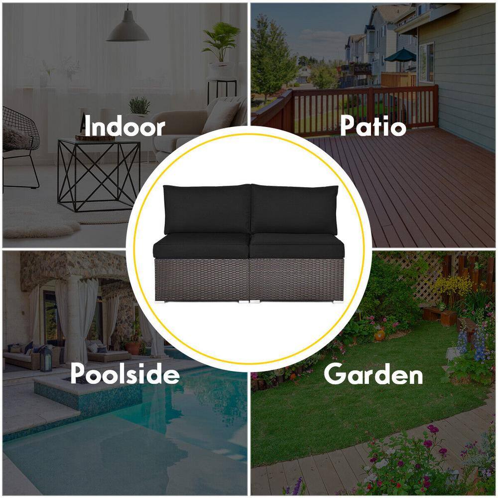 Black and Brown Rattan Armless Outdoor Sectional Sofa