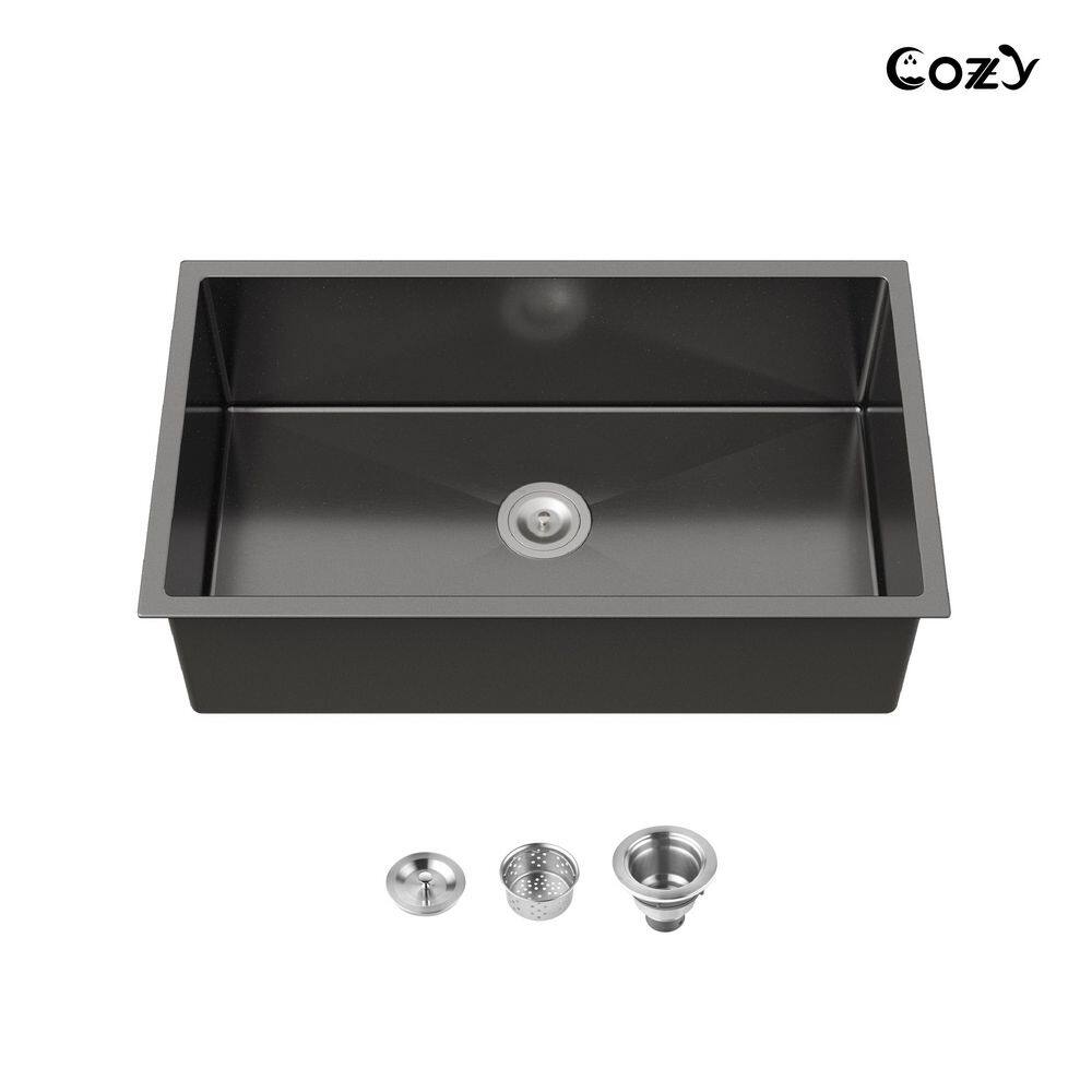 33 in. x 19 in. Black Stainless Steel Single Bowl Undermount Kitchen Sink with US Standard Drain and Hooks price history on PriceWatchPro