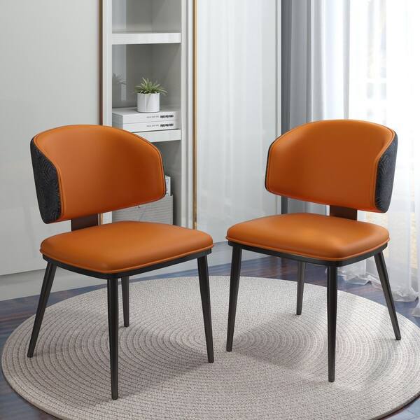 J&E Home Orange PU Leather Dining Chair Set with Metal Legs (Set