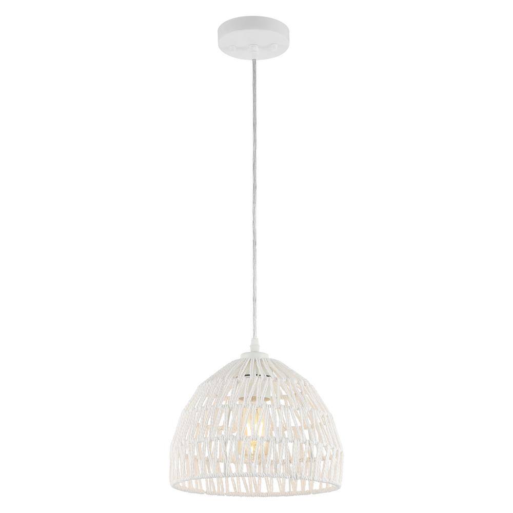 Campana 10.25" White Woven Rope and Iron LED Pendant Light