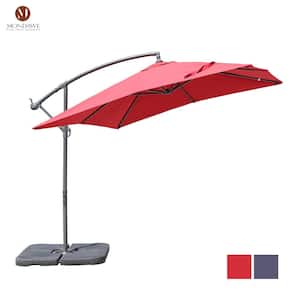 8.3 ft. Square Steel Pole Cantilever Patio Umbrella Outdoor Market Umbrella in Red with Crank Lift System & Base