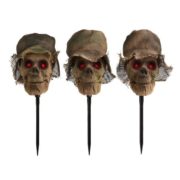 Photo 1 of 18 in. Animated LED Halloween Scarecrow Pathway Markers (3-Pack)