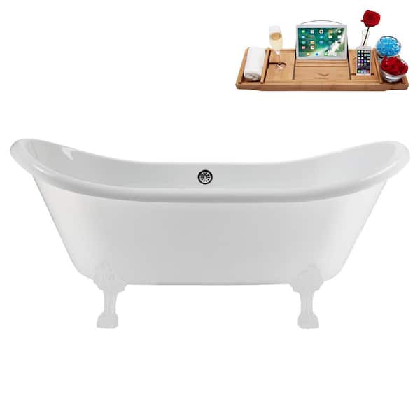 Streamline 71 in. x 31 in. Acrylic Clawfoot Soaking Bathtub in Glossy White with Polished Chrome Drain and Glossy White Clawfeet