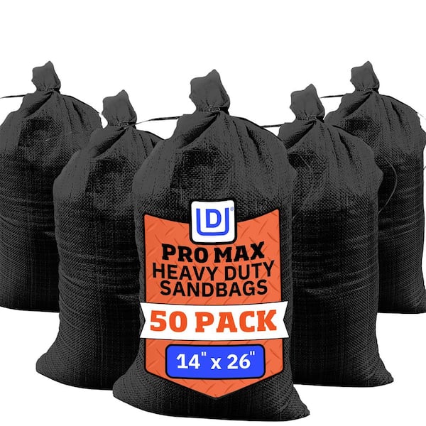 14 in. x 26 in. Black Pro Max Extra UV Flood Barrier Sand Bags with Tie Strings (50-Pack)