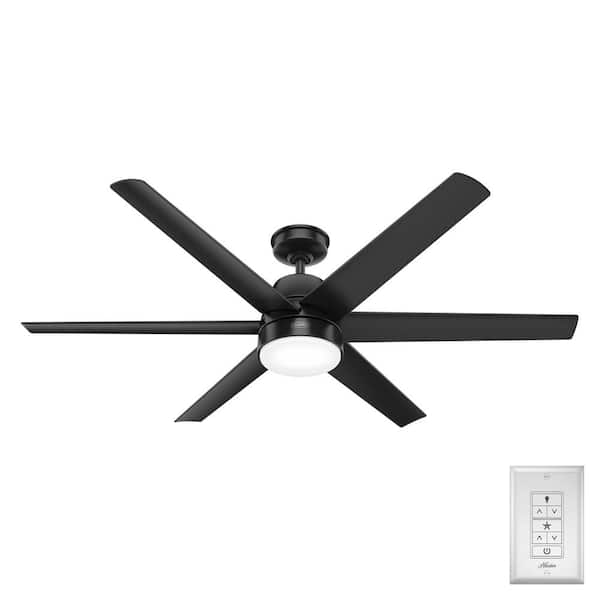 Hunter Skysail 60 in. Outdoor Matte Black Ceiling Fan with Light Kit and Wall Control Included
