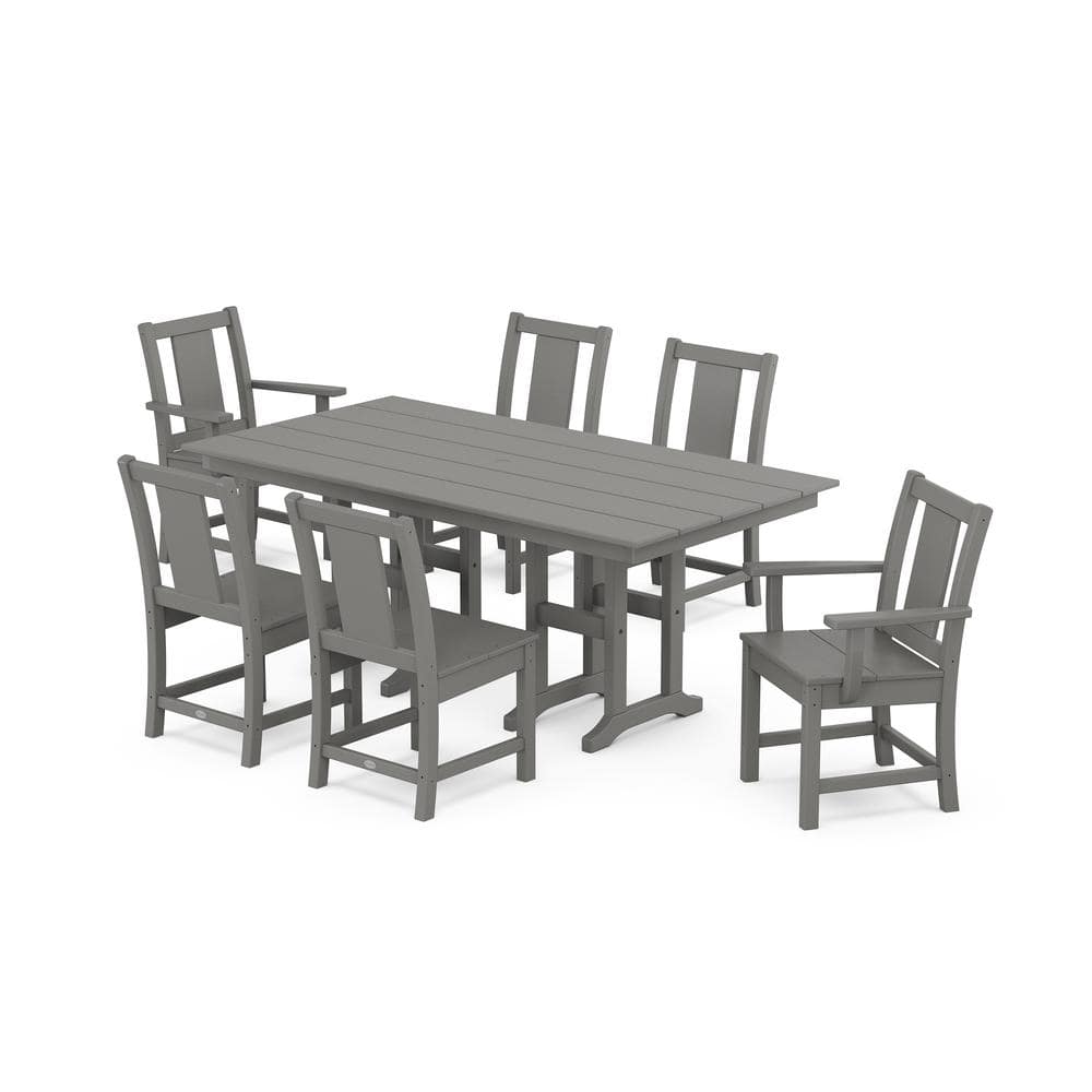 Prairie 7-Piece Farmhouse Plastic Rectangular Outdoor Dining Set in Slate Grey