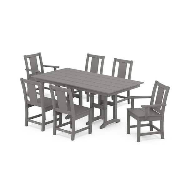 POLYWOOD Prairie 7-Piece Farmhouse Plastic Rectangular Outdoor Dining Set in Slate Grey
