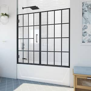 Unidoor Toulon 58 in. W x 58 in. H Hinged Frameless Tub Door with Matte Black Finish