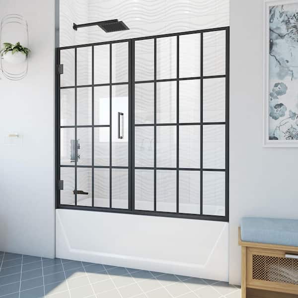 DreamLine Unidoor Toulon 58 in. W x 58 in. H Hinged Frameless Tub Door with Matte Black Finish
