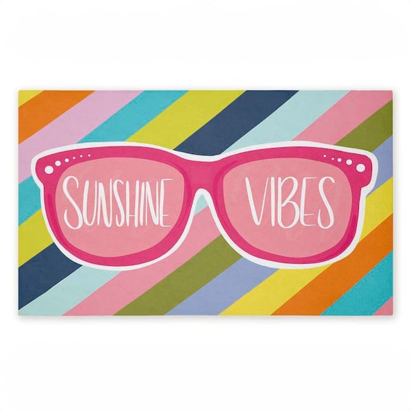 Sunshine Vibes Sunglasses Pink 18 in. x 30 in. Polyester Non-Slip Outdoor Door Mat