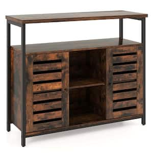 Rustic Brown Wood 39.5 in. Buffet Cabinet with Push-to-Open Slatted Door