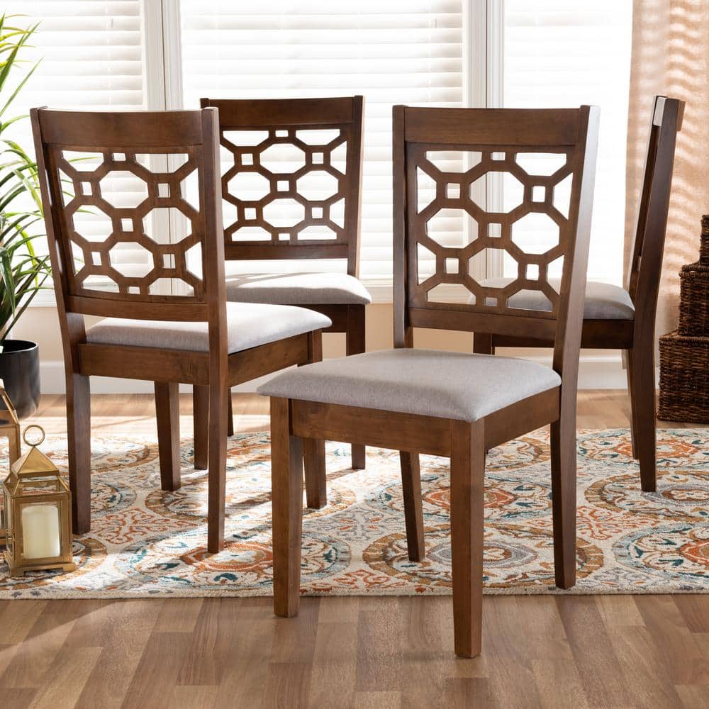 Peter Walnut Brown and Gray Wood Cane Side Chair Set