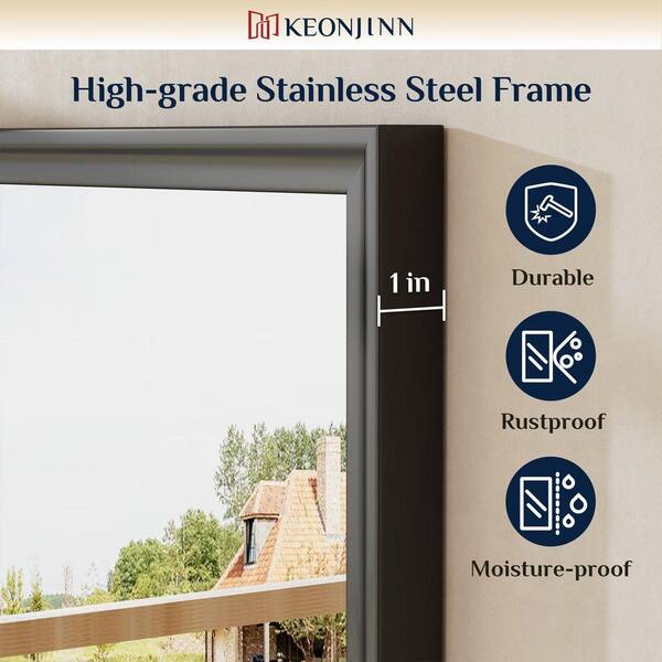 KeonJinn 24 in. W x 36 in. H Stainless Steel Retangular Framed