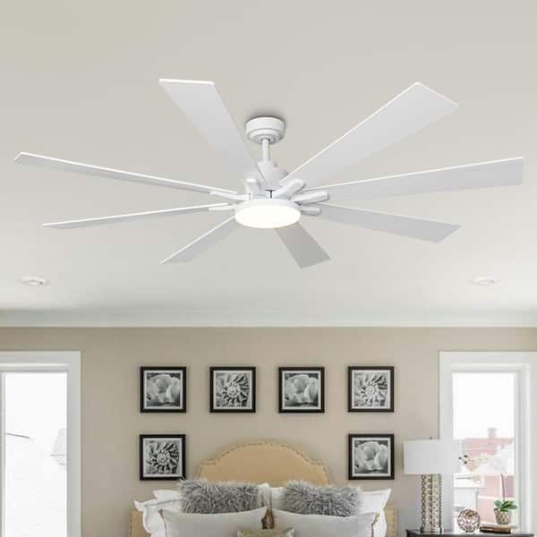 72 in. Indoor Integrated LED Matte White Reversible Ceiling Fan with Light and Remote Control