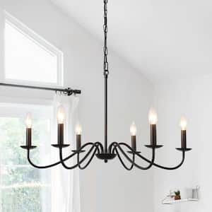 Ercel 6-Light Black Dimmable Classic Candle Rustic Linear Farmhouse Chandelier for Kitchen Island with no bulbs included