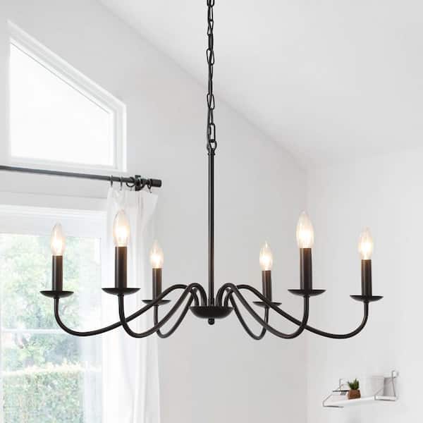 LWYTJO Ercel 6-Light Black Dimmable Classic Candle Rustic Linear Farmhouse Chandelier for Kitchen Island with no bulbs included