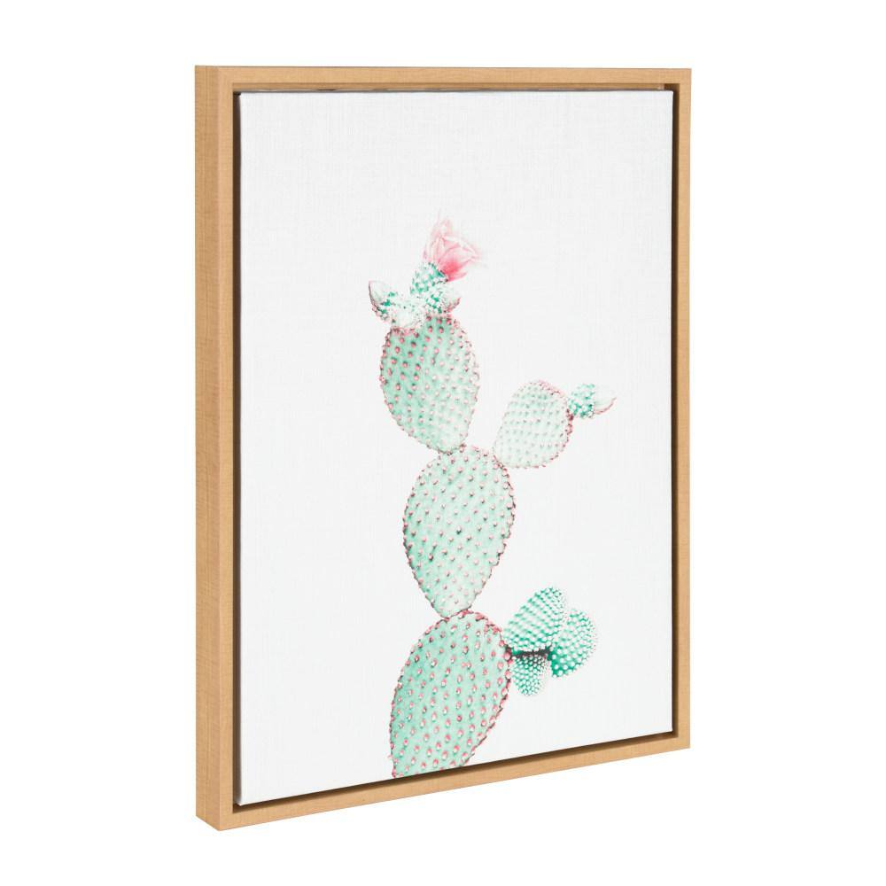 Natural Wood Framed Prickly Pear Cactus Canvas Print