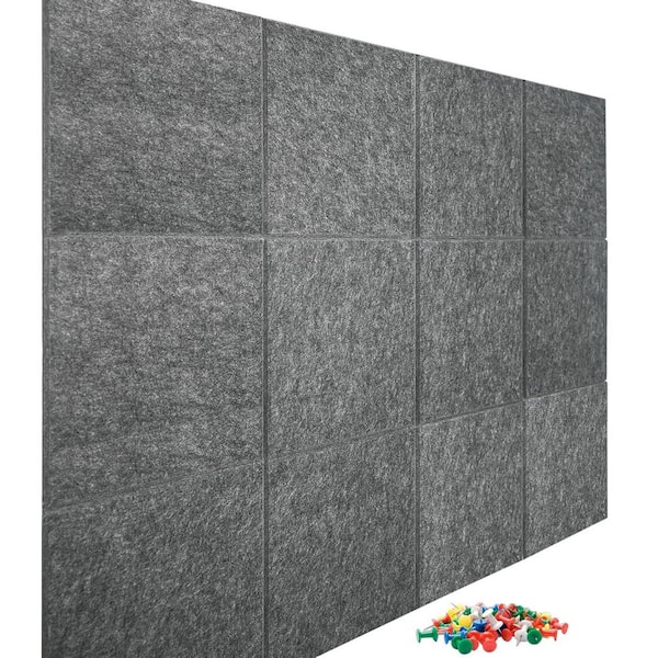 Afoxsos 47 x 35 Felt Wall Tiles Dark Grey Luxurious Texture Modern Alternative Cork Board w/ Adhesive Tabs Push Pins Home Office