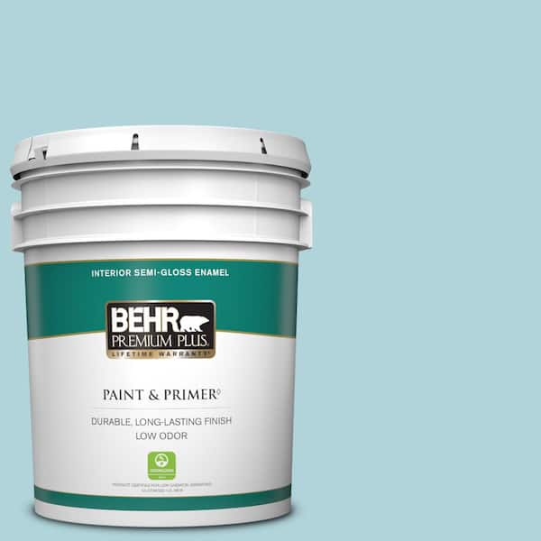 BEHR PREMIUM PLUS 5 gal. #520E-2 Tropical Breeze Semi-Gloss Enamel Low Odor Interior Paint & Primer