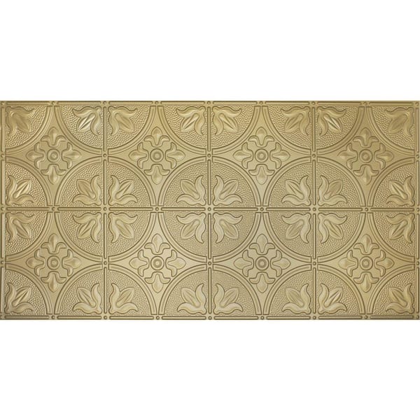 Global Specialty Products Dimensions Faux 2 ft. x 4 ft. Tin Style Ceiling and Wall Tiles in Brass