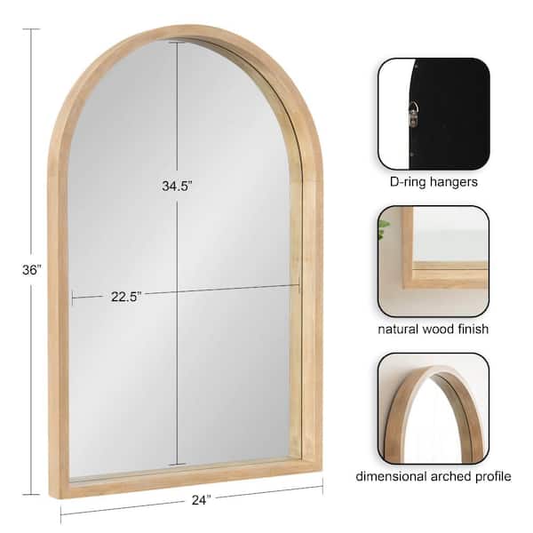 Hutton Natural 24 in. W x 36 in. H Arch Wood Framed Mirror