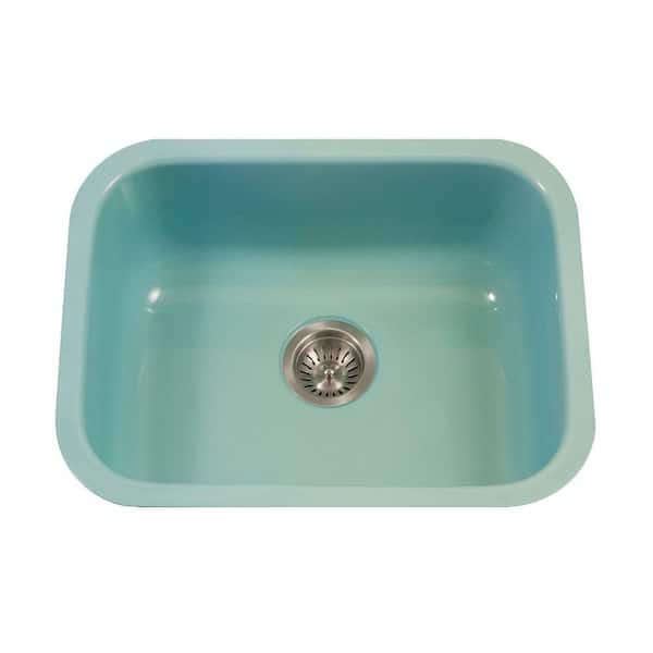 HOUZER Porcela Series Undermount Porcelain Enamel Steel 23 in. Single Bowl Kitchen Sink in Mint