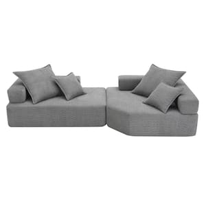 103.5 in. Square Arm Fabric Rectangle Sofa with 2 Pcs Free Combination in. Gray