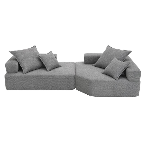 Polibi 103.5 in. Square Arm Fabric Rectangle Sofa with Free Combination in Gray (2-Pieces)