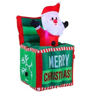 2 ft. W x 4 ft. H Multi-Color Polyester Santa-In-The-Box Animated Inflatable Decoration with Build-in LED Lights