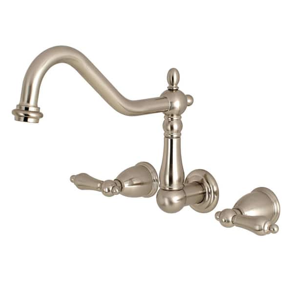 Kingston Brass Heritage 2-Handle Wall-Mount Roman Tub Faucet in Brushed Nickel (Valve Included)