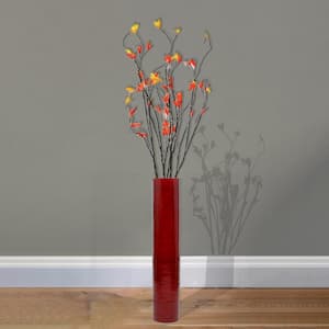 30 in. Red Cylinder Shape, Tall Decorative Contemporary Bamboo Display Floor Vase