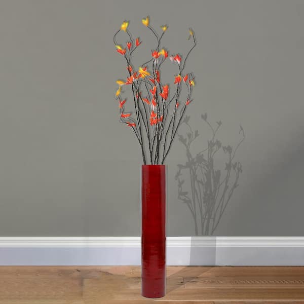 Uniquewise 30 in. Red Cylinder Shape, Tall Decorative Contemporary Bamboo Display Floor Vase