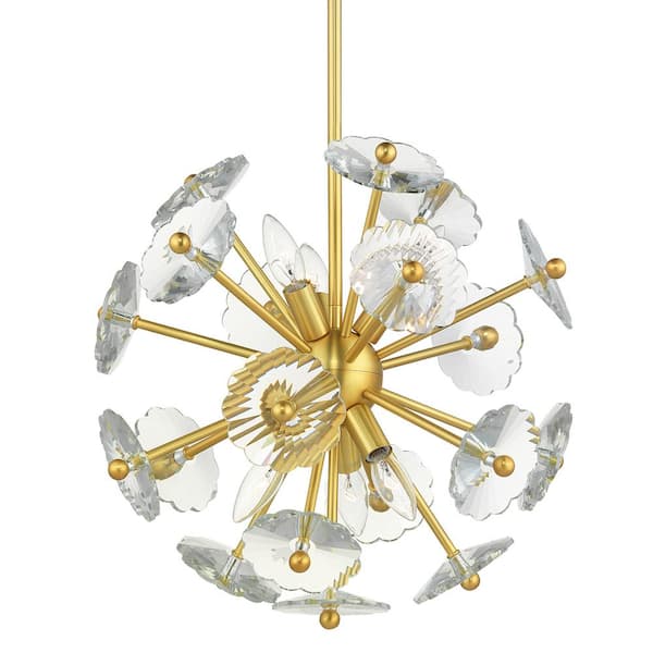Progress Lighting Floret 6-Light Satin Brass Chandelier with Clear Crystal Accents